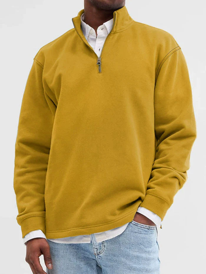 Sweatshirt homme – Coupe décontractée – Coton doux – Col zippé – Finitions côtelées