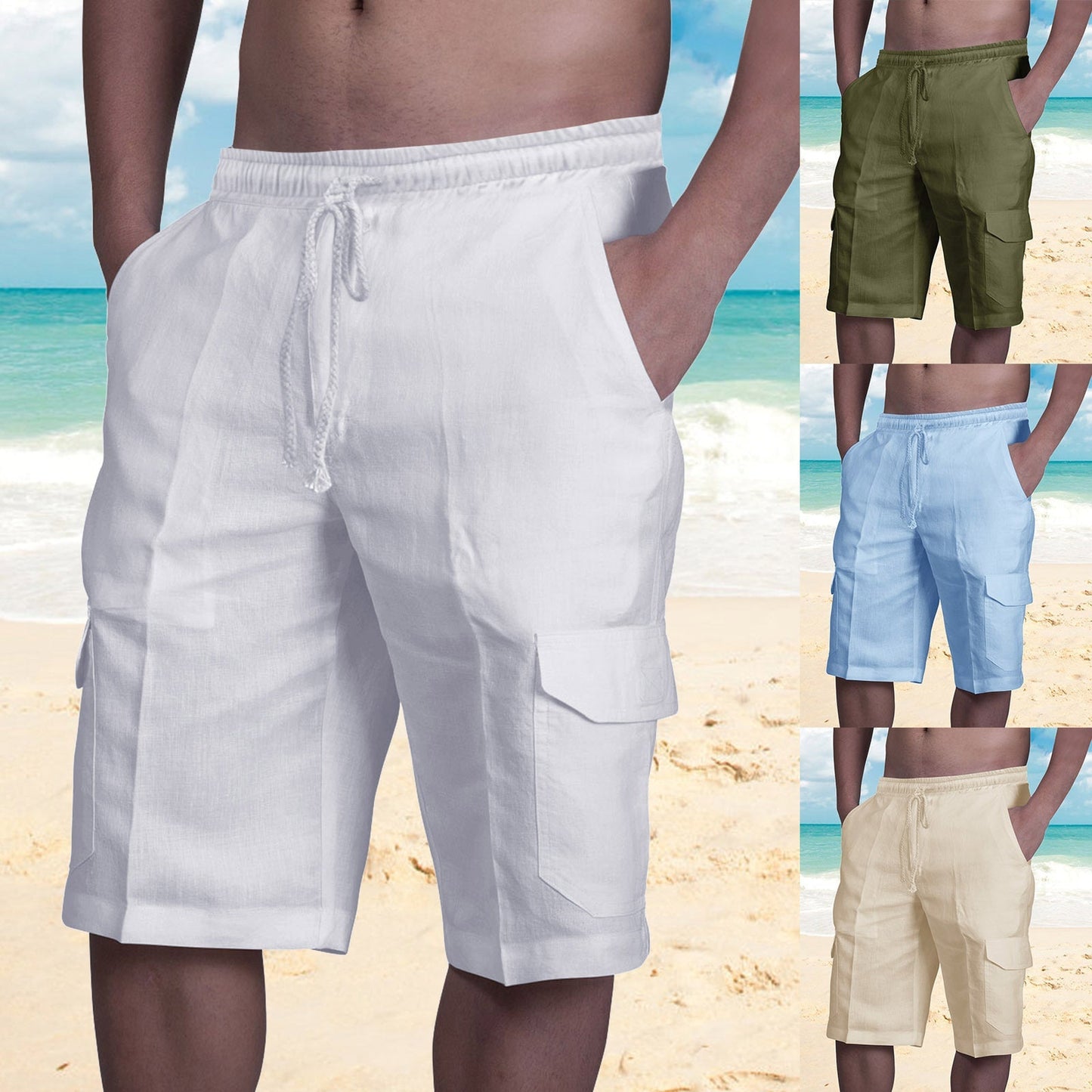 Short cargo homme – Coupe décontractée – Tissu respirant – Poches utilitaires – Cordon de serrage