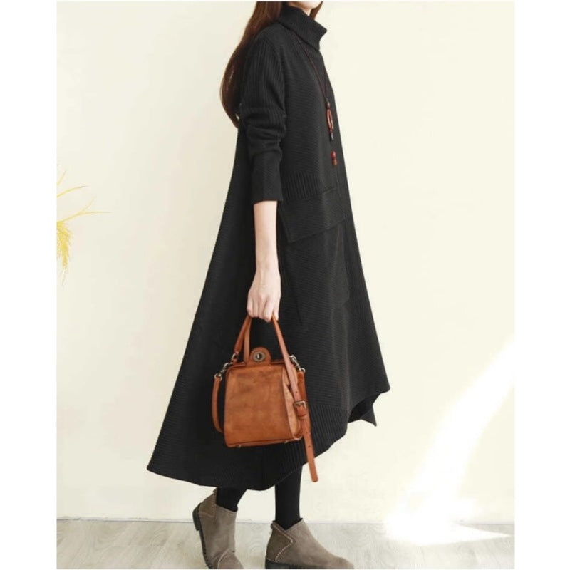 Robe pull à col roulé pour femme - Manches longues - Coupe ample et décontractée
