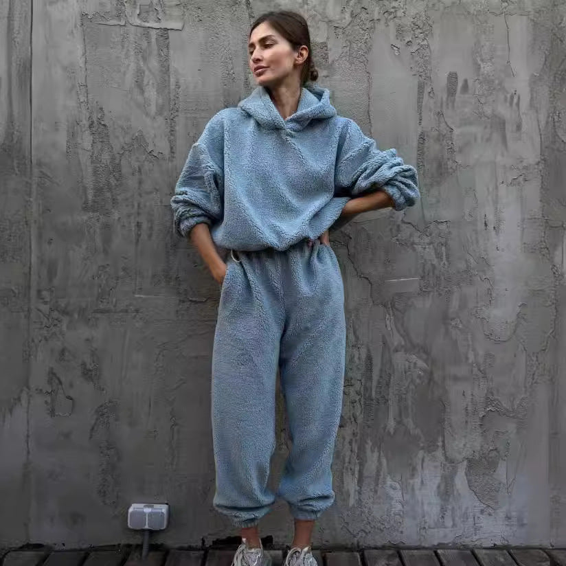 Ensemble Loungewear Femme – Coupe Décontractée – Fleece Doux – Taille Haute Ajustable