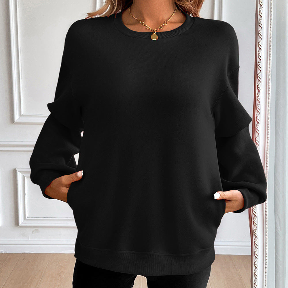 Sweatshirt femme – Coupe ample – Coton doux – Poches – Manches longues col rond