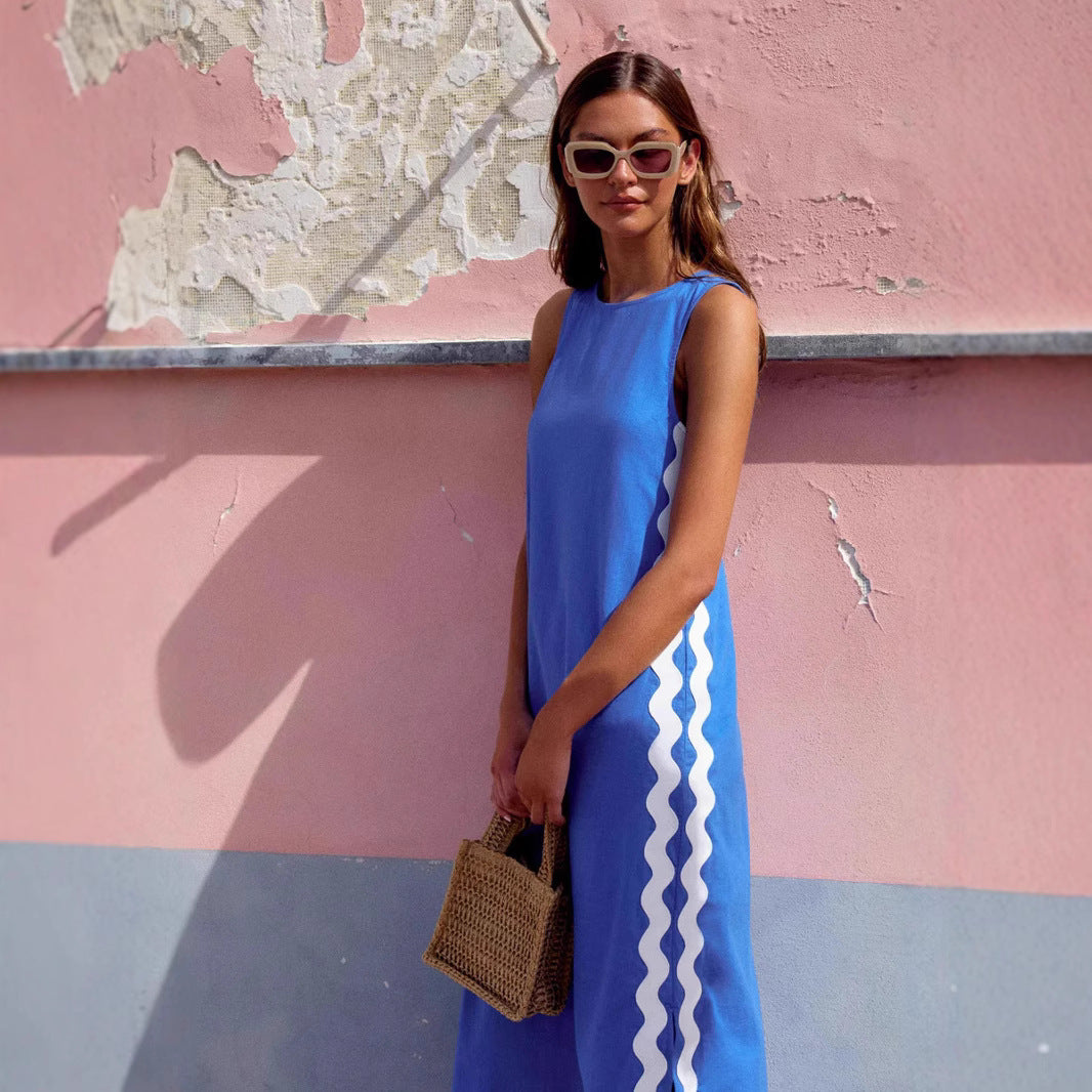 Robe sans manches femme – Coupe décontractée – Col rond – Longueur midi respirante