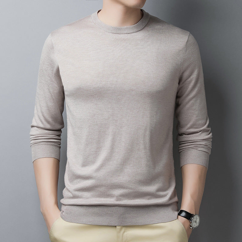T-shirt manches longues homme – Coupe slim – Laine soie – Col rond côtelé