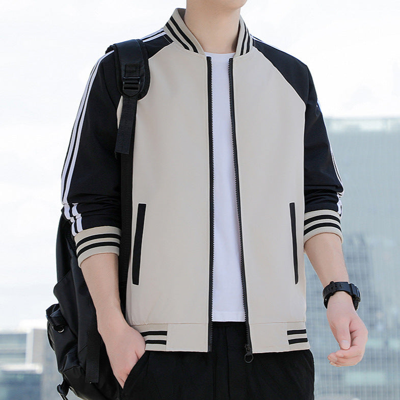 Blouson Homme – Coupe Décontractée – Fermeture Zippée – Finitions Côtelées – Manches Rayées