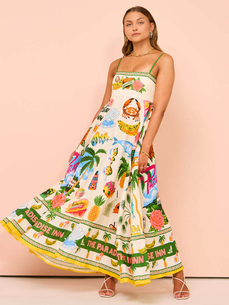 Robe midi femme – Bretelles fines – Corsage smocké – Coupe évasée fluide