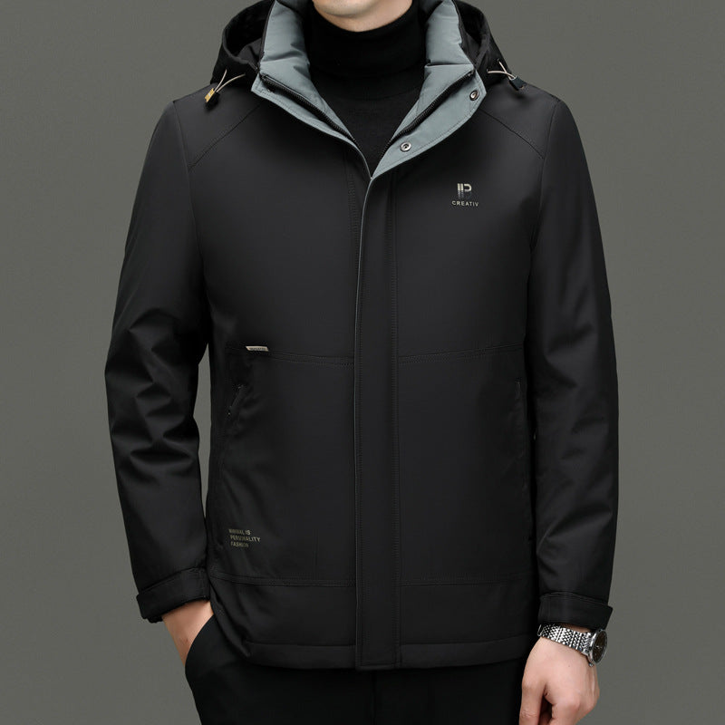 Veste homme matelassée – Duvet naturel – Coupe droite – Capuche amovible – Imperméable