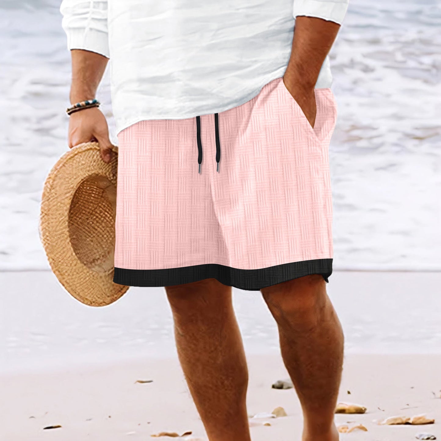 Short de bain homme – Coupe décontractée – Tissu respirant – Taille élastique avec cordon