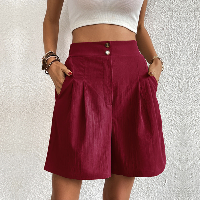 Short femme - Taille haute - Coupe ample fluide - Boutons élégants - Avec poches