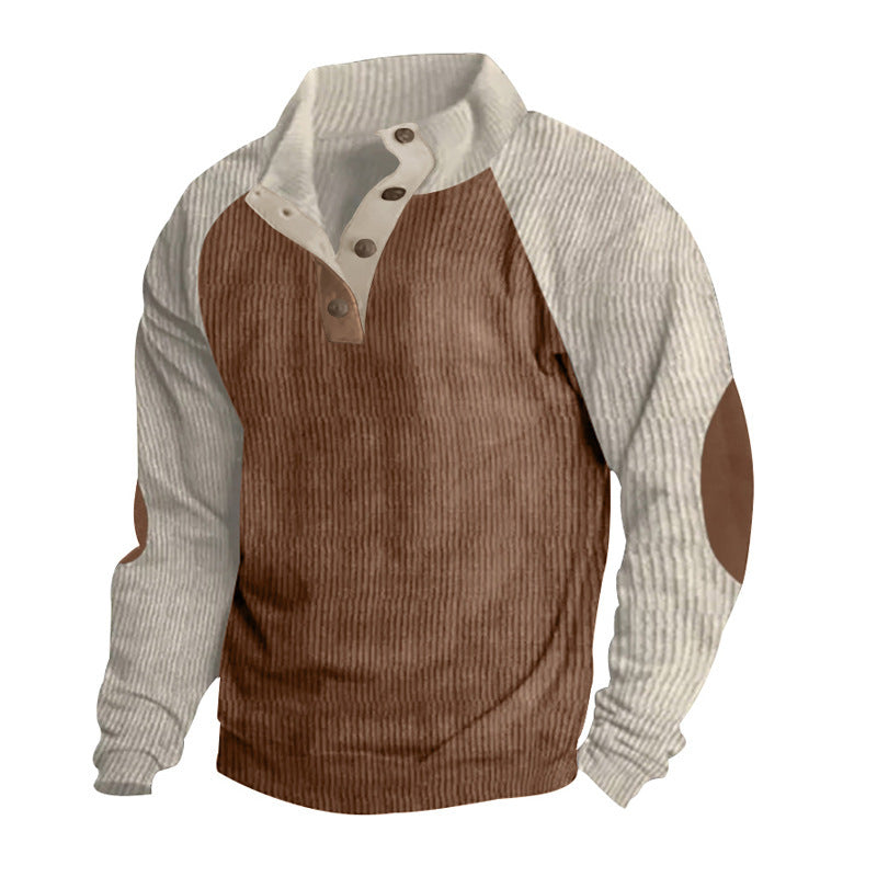 Sweatshirt homme – Maille texturée – Coupe régulière – Patte boutonnée – Manches raglan
