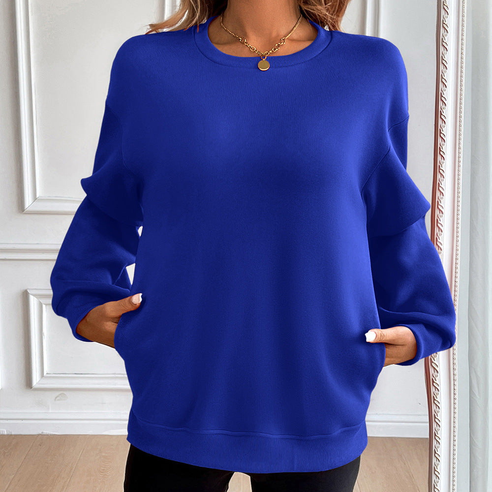 Sweatshirt femme – Coupe ample – Coton doux – Poches – Manches longues col rond