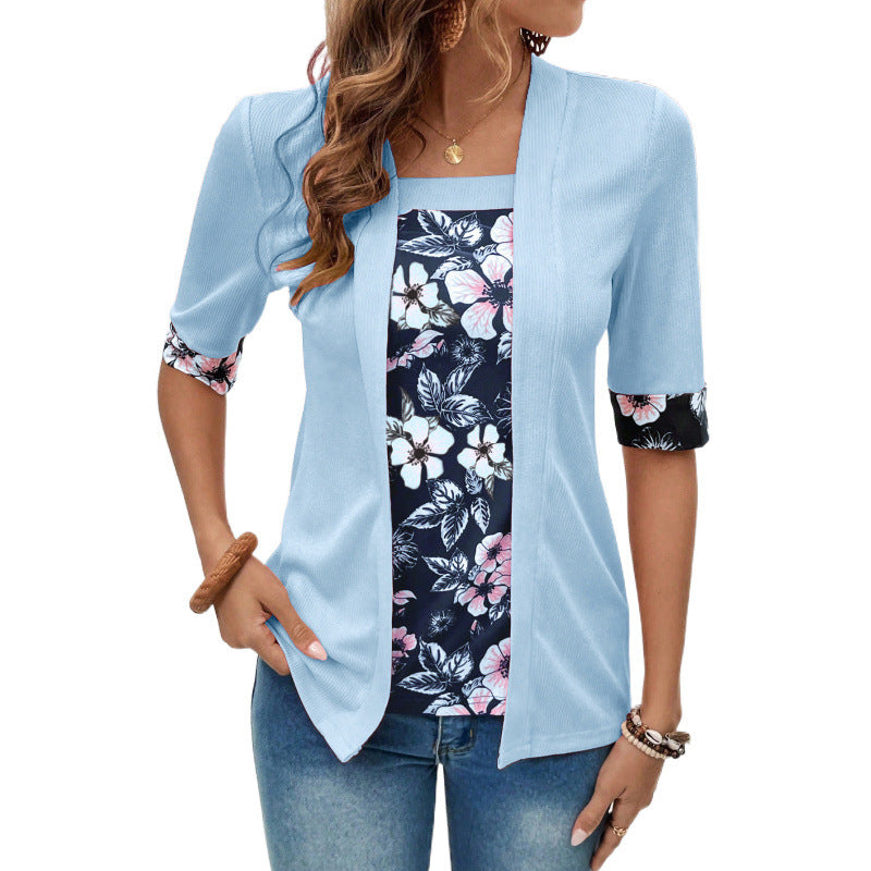 Blouse femme décontractée – Coupe ample – Effet superposé – Maille douce manches 3/4