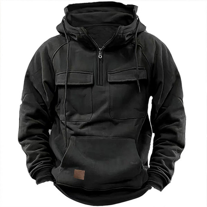 Sweat à capuche homme – Coupe oversize – Coton doux – Demi-zip – Poches utilitaires