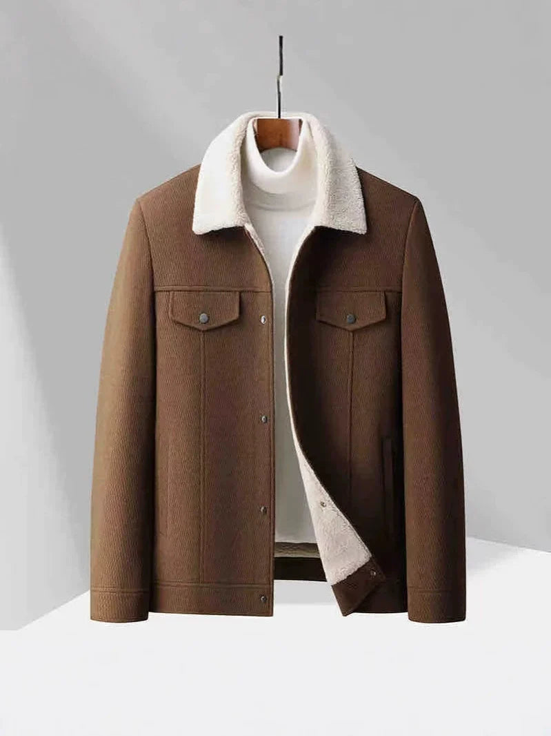 Veste homme – Coupe ajustée – Velours extérieur – Doublure laine – Col à revers – Boutonnage frontal – Style décontracté
