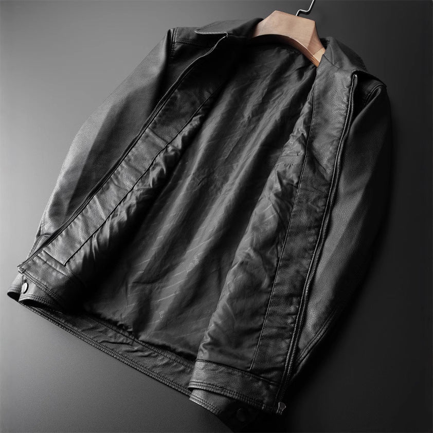 Veste homme – Coupe ajustée – Simili cuir lisse – Col montant – Fermeture zippée