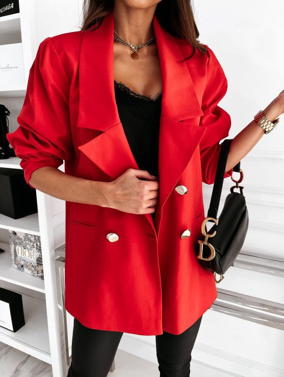 Veste femme – Coupe structurée – Manches bouffantes – Boutons élégants – Longueur hanches