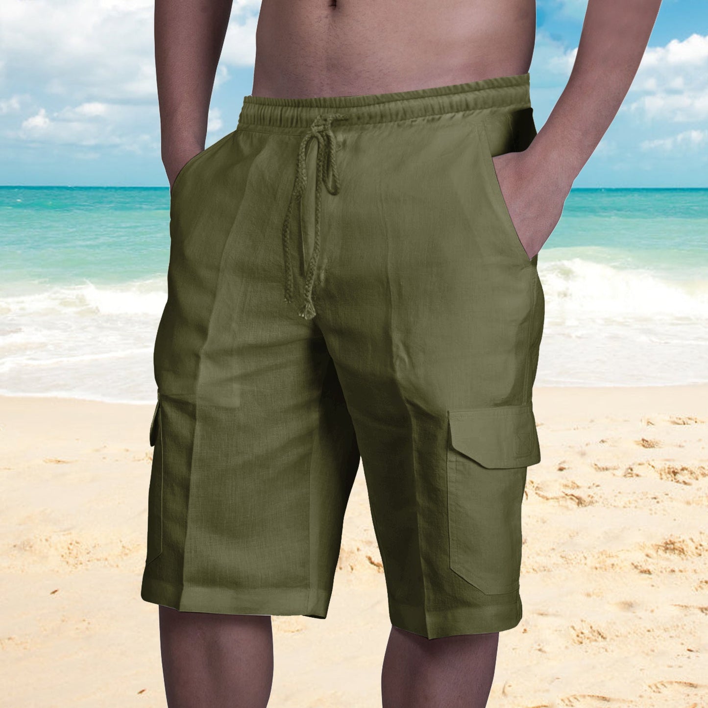 Short cargo homme – Coupe décontractée – Tissu respirant – Poches utilitaires – Cordon de serrage