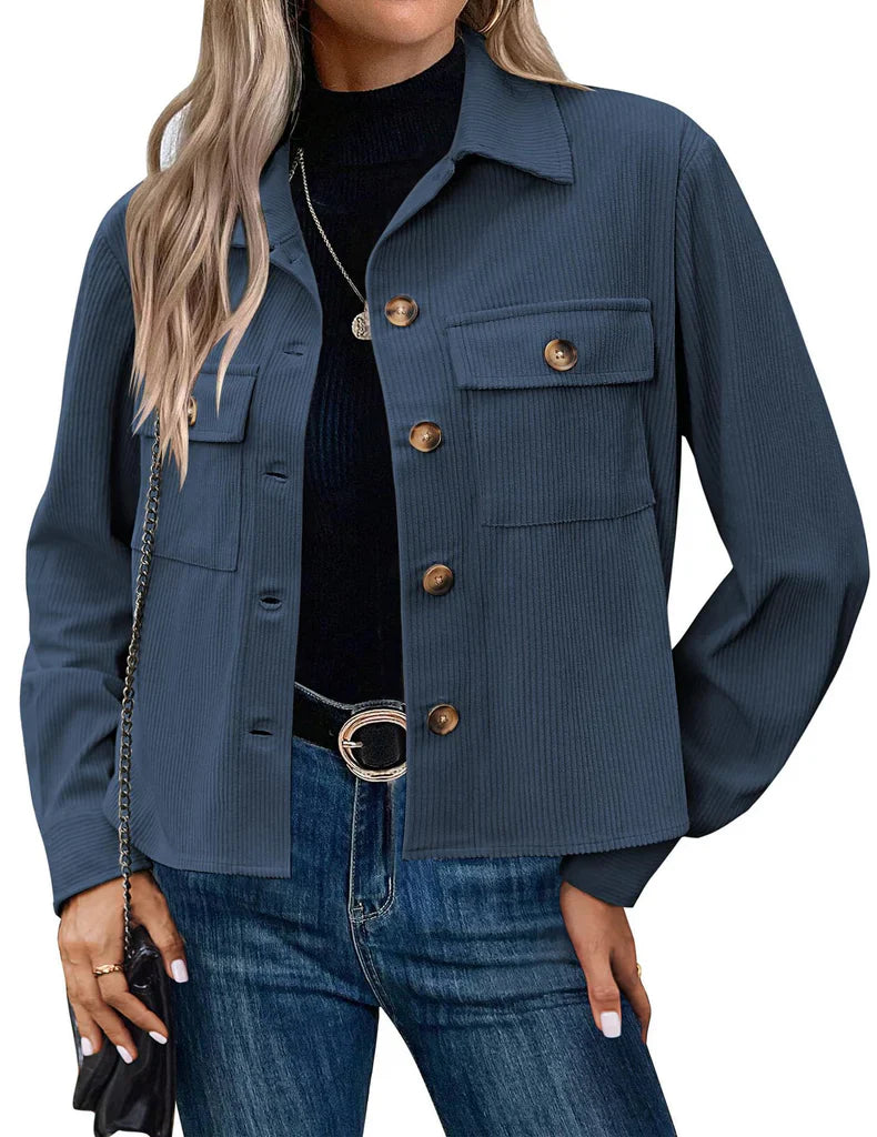 Veste utilitaire femme – Coupe décontractée – Texture côtelée – Boutonnage frontal