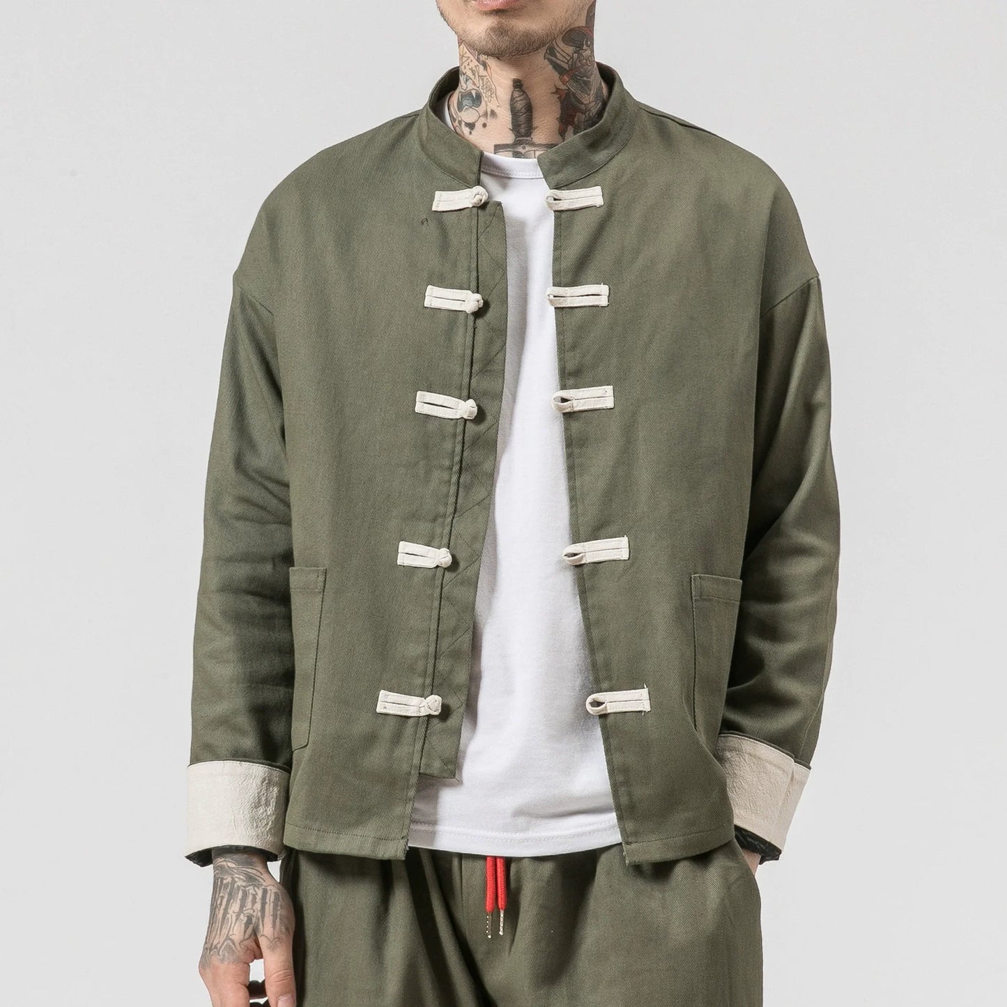 Veste homme – Coupe décontractée – Coton respirant – Boutons chinois – Col droit