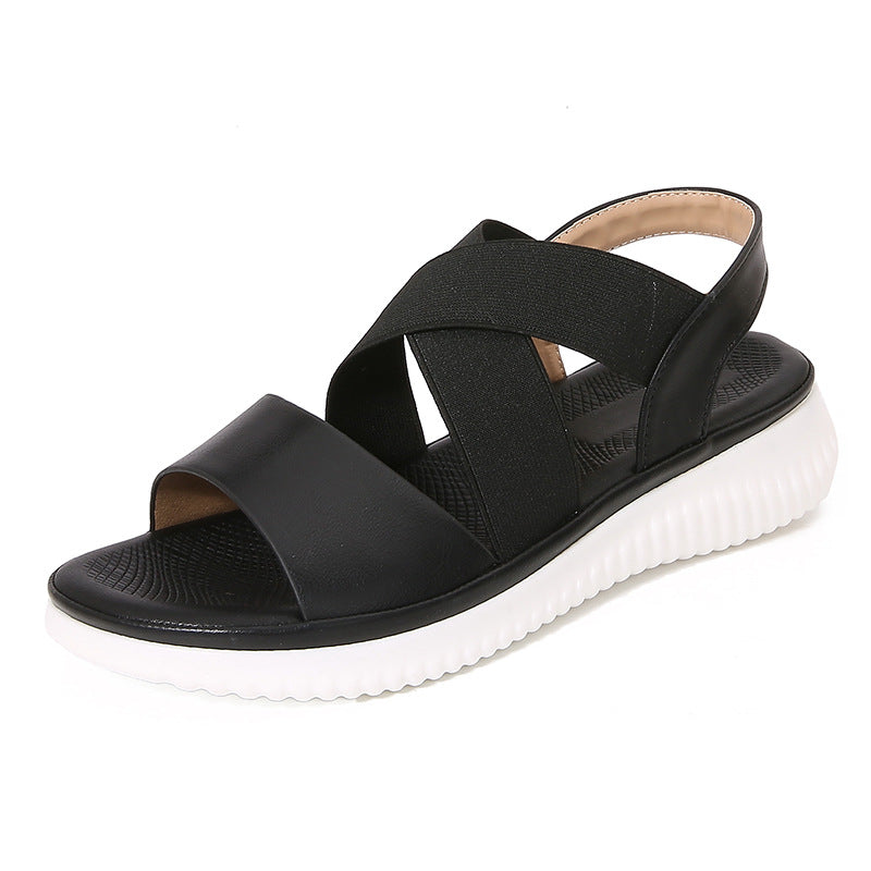 Sandales plates femme – Brides élastiques croisées – Bout ouvert – Maintien slingback