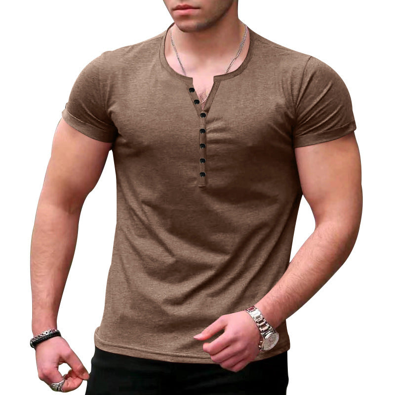 T-shirt Henley homme – Coupe slim – Manches courtes – Maille douce respirante