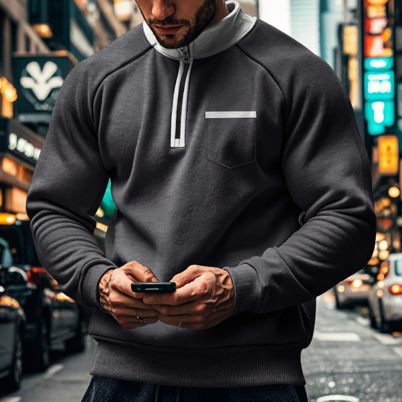Sweatshirt homme – Coupe régulière – Col montant zippé – Manches raglan – Coton