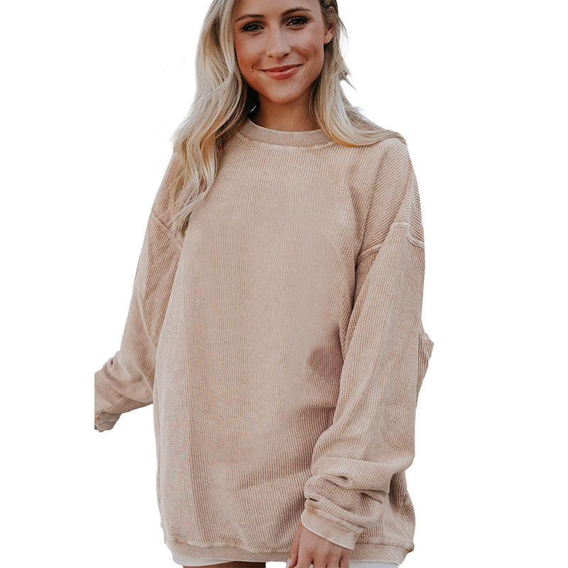 Sweat-shirt femme – Coupe oversize – Manches longues – Col rond – Coton doux