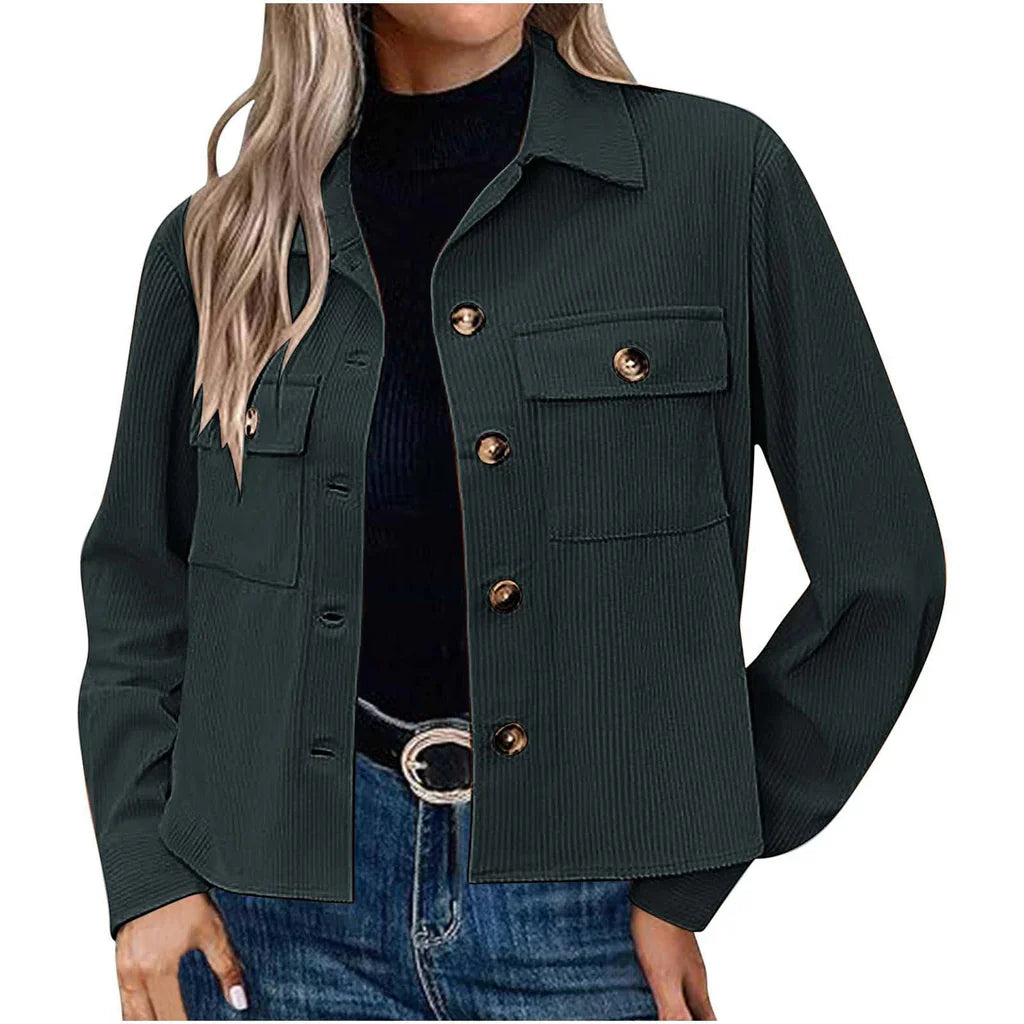 Veste utilitaire femme – Coupe décontractée – Texture côtelée – Boutonnage frontal