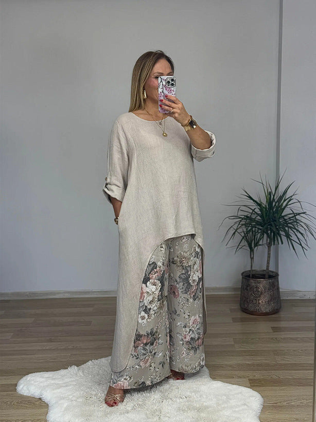 Tunique femme – Coupe ample – Coton respirant – Manches longues – Ourlet asymétrique