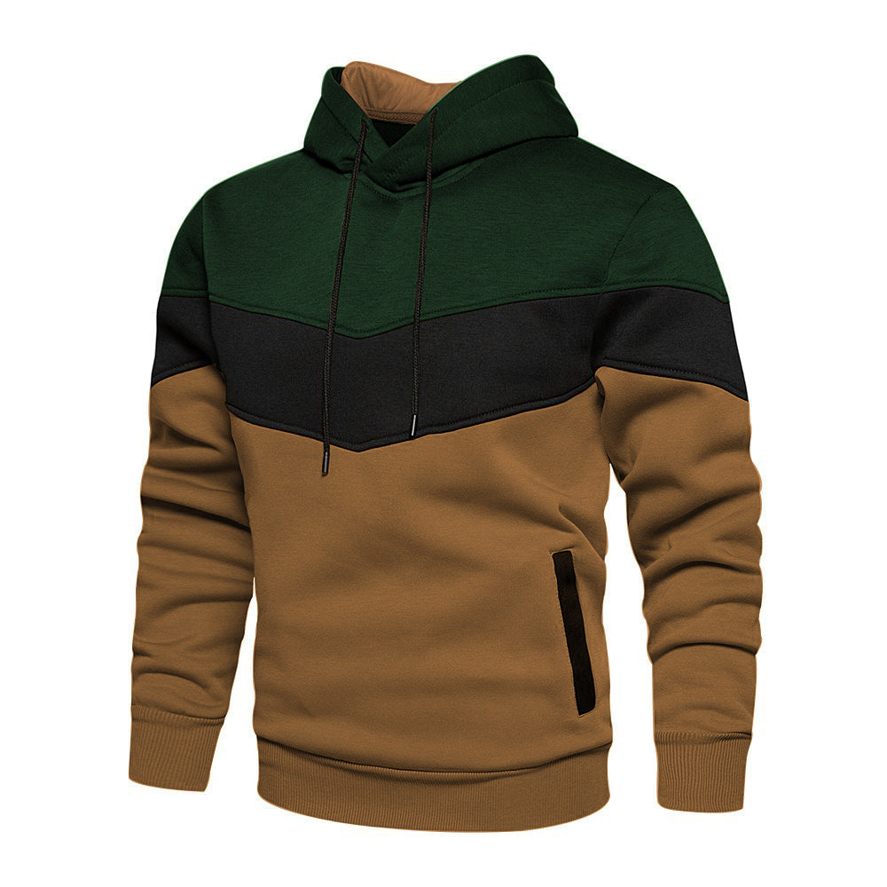 Sweat à capuche homme – Coton mélangé – Coupe ample – Motif colorblock chevron