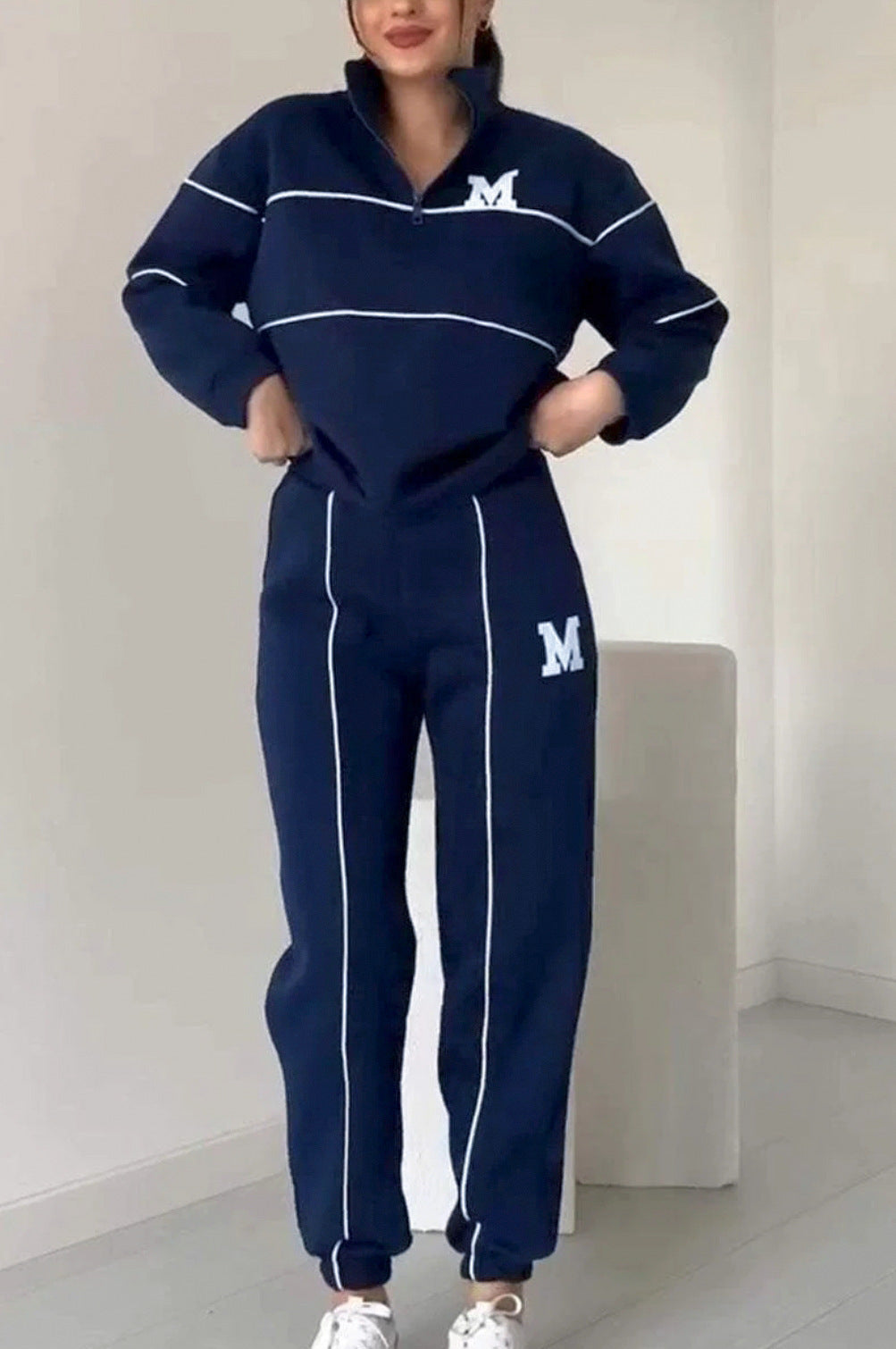 Survêtement femme – Coton mélangé – Coupe décontractée – Haut demi-zip – Jogging élastique