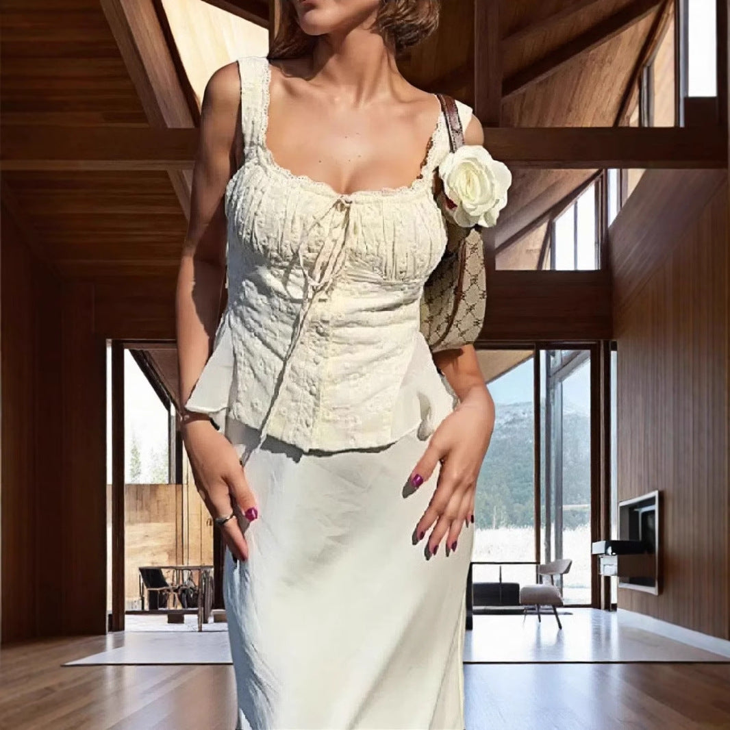 Ensemble Femme Top Épaules Dénudées en Dentelle + Jupe Sirène – Coupe Ajustée Élégante