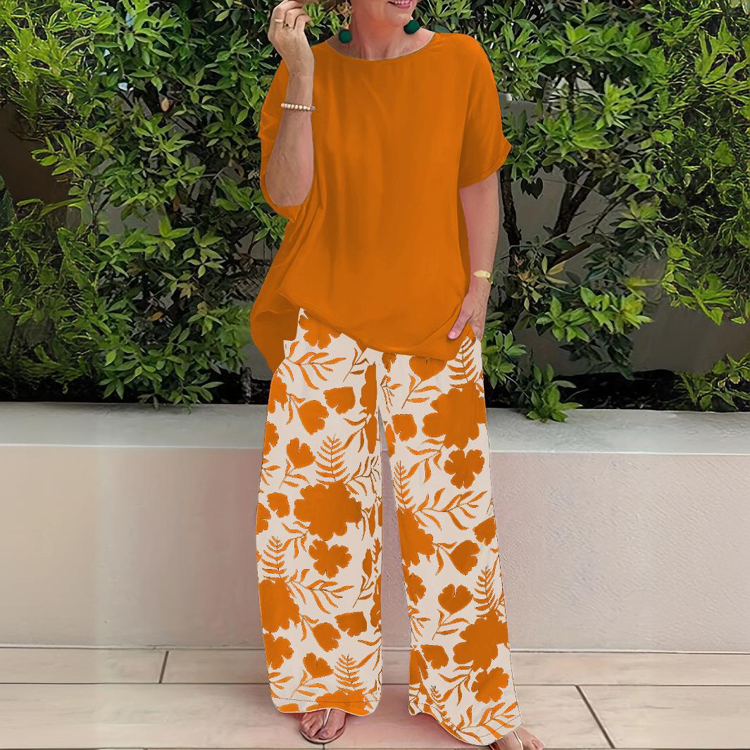 Pantalon large femme – Coupe fluide – Imprimé floral – Tissu lin léger