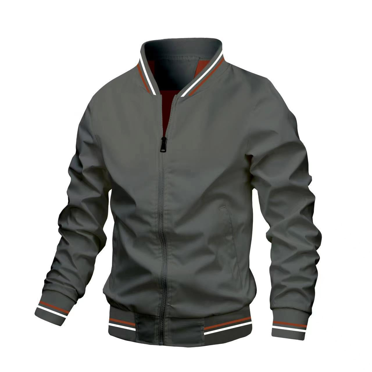 Veste homme – Coupe slim – Col montant – Ourlets côtelés – Fermeture zippée