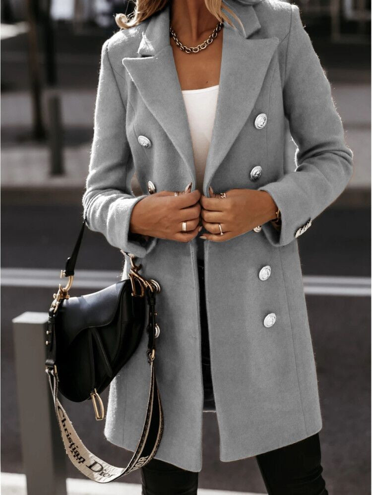 Blazer femme – Coupe cintrée – Aspect laine – Double boutonnage – Col tailleur