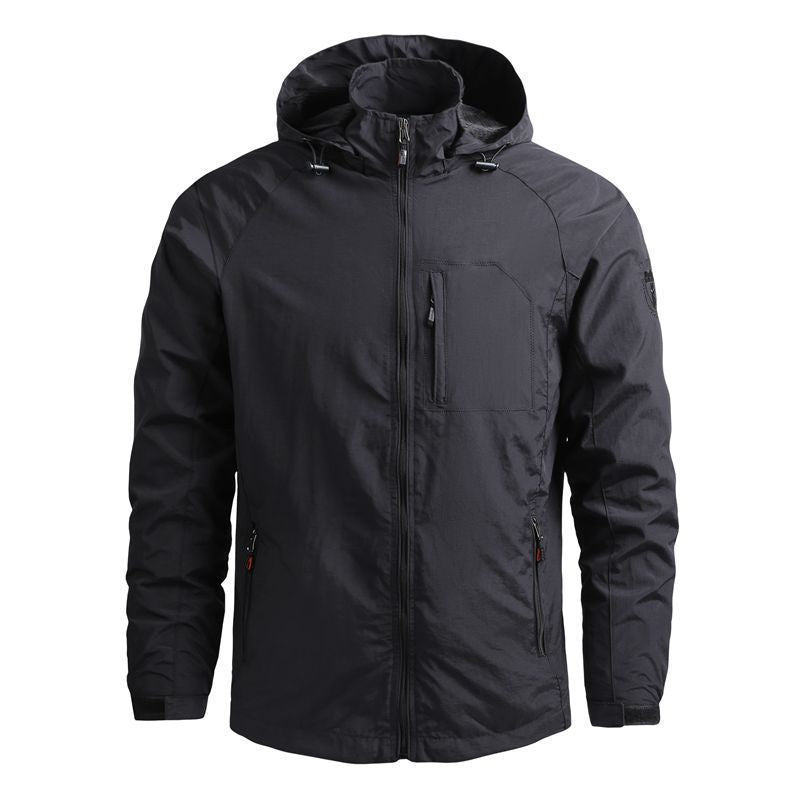 Homme Veste - Tissu Tissé Léger - Col Montant Capuche - Manche Raglan