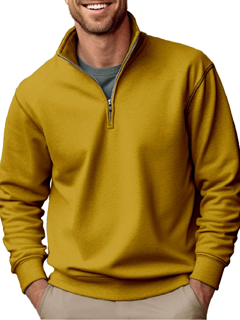 Sweatshirt homme – Coupe régulière – Polaire douce – Col montant zippé – Style décontracté