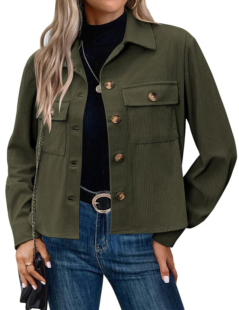 Veste utilitaire femme – Coupe décontractée – Texture côtelée – Boutonnage frontal