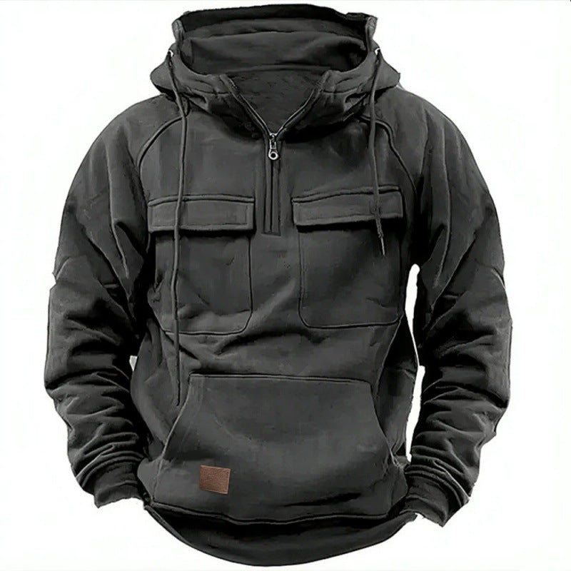 Sweat à capuche homme – Coupe oversize – Coton doux – Demi-zip – Poches utilitaires