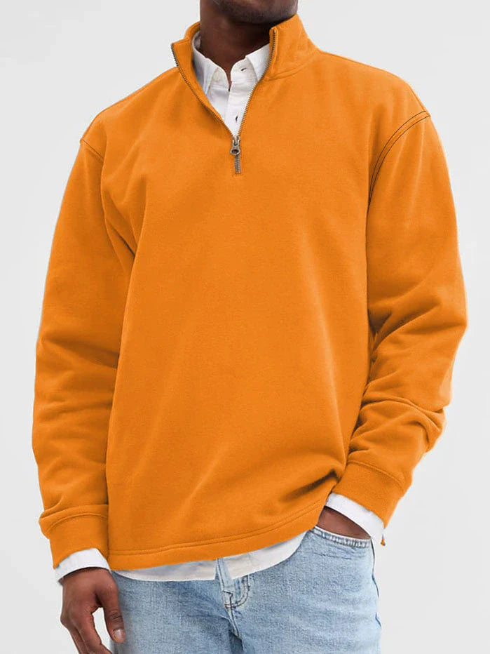 Sweatshirt homme – Coupe décontractée – Coton doux – Col zippé – Finitions côtelées
