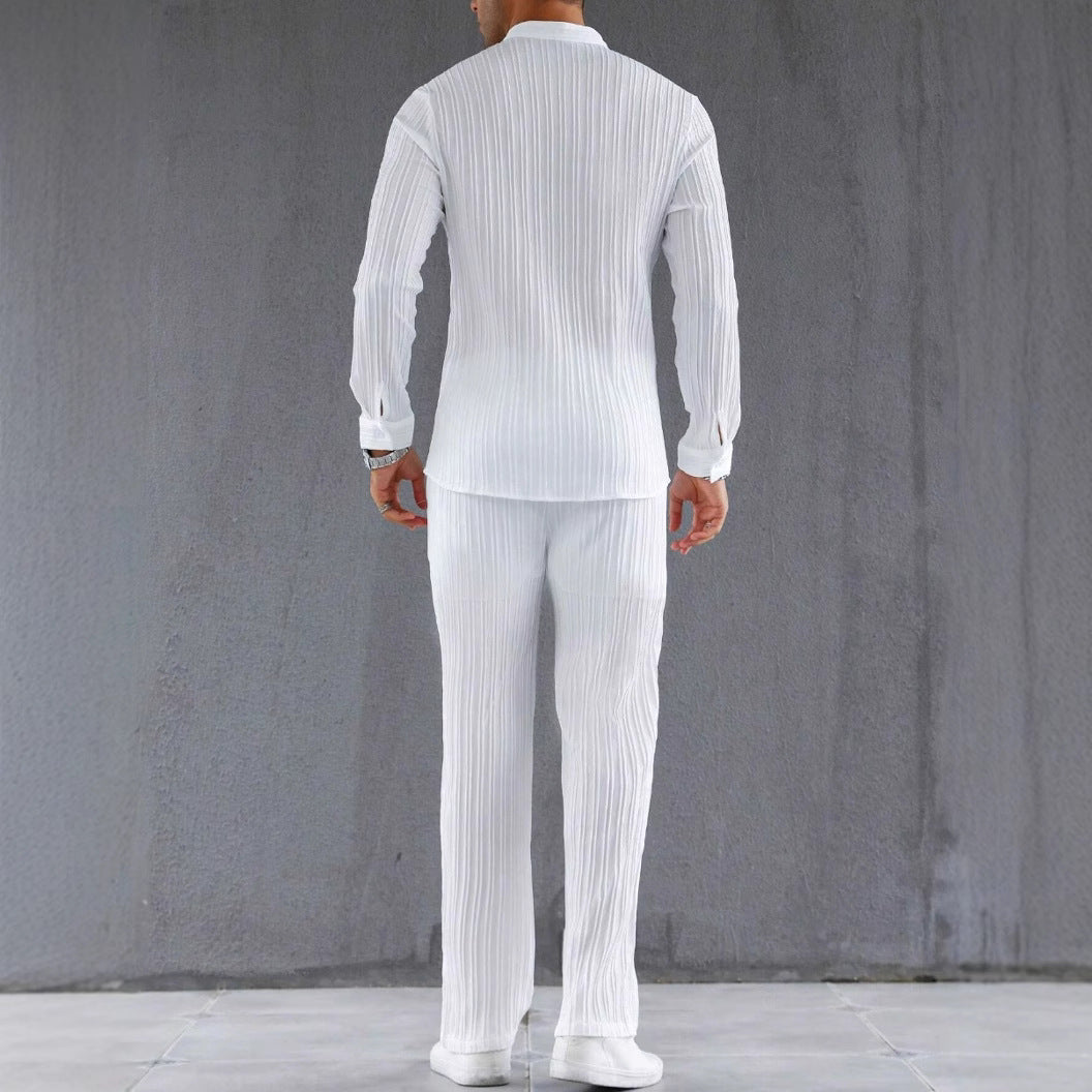 Tenue homme chemise et pantalon – Coupe slim – Tissu côtelé – Tendance décontractée