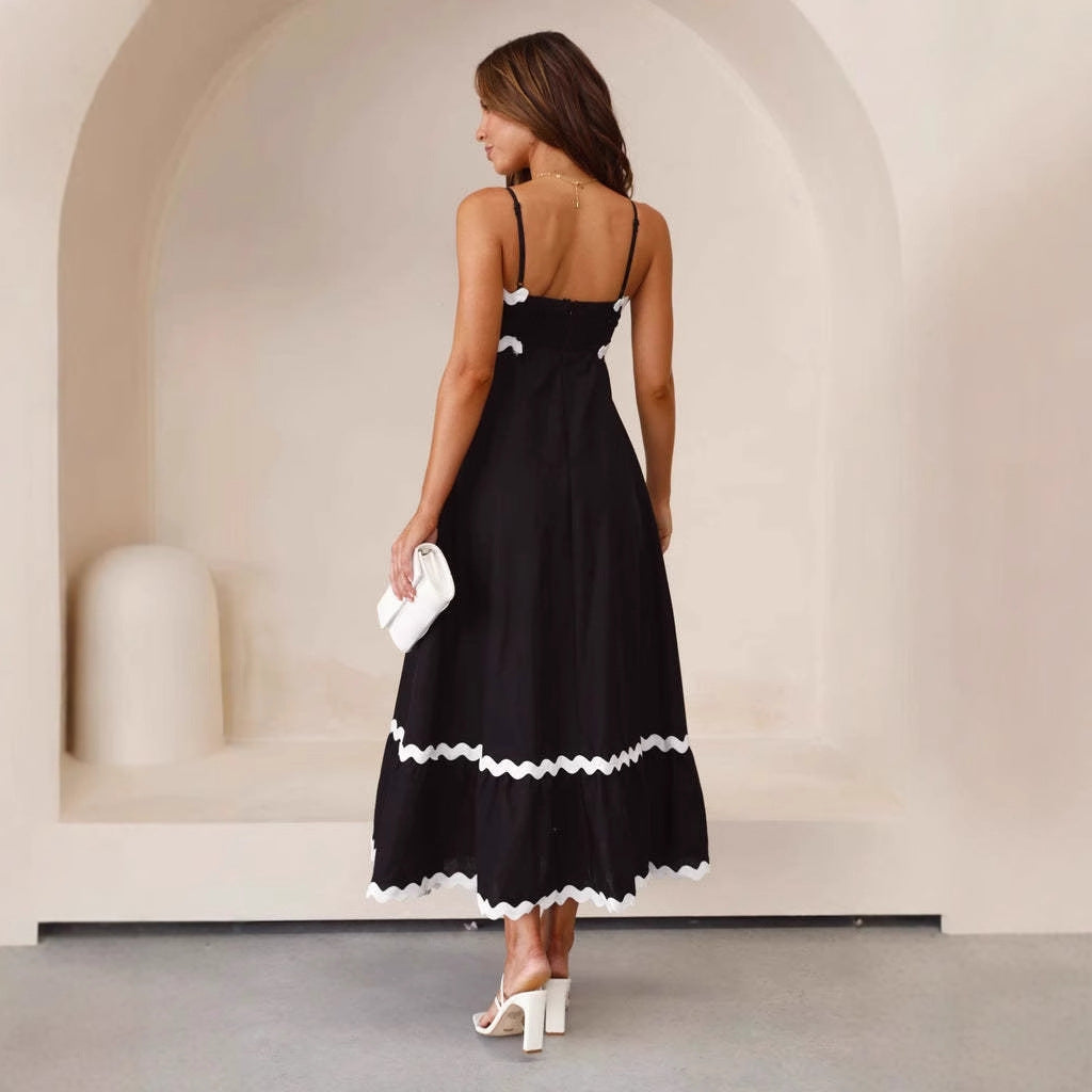 Robe longue femme – Coton léger – Coupe évasée – Bretelles fines bohèmes