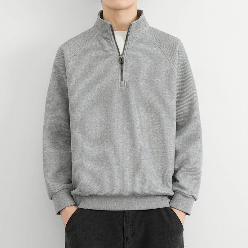 Sweatshirt homme – Coupe décontractée – Demi-zip – Col montant – Maille texturée