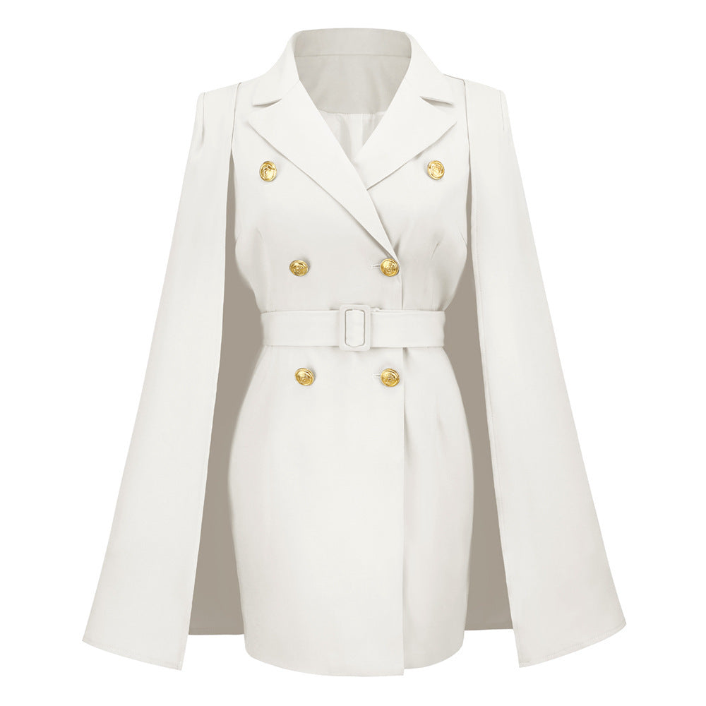 Robe tailleur femme – Coupe ajustée – Mini longueur – Cape élégante – Boutonnage croisé