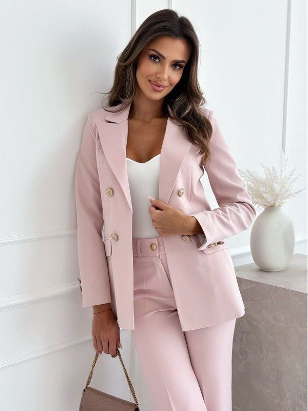 Veste de costume femme – Coupe ajustée – Double boutonnage – Laine mélangée