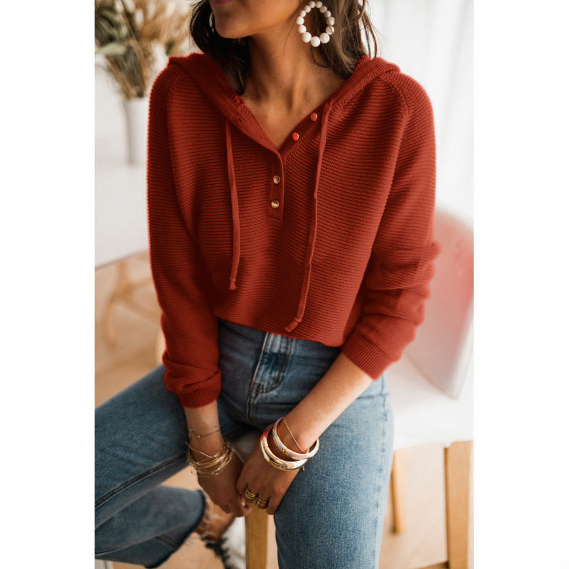 Sweat à capuche femme – Coupe décontractée – Maille douce – Boutons décoratifs