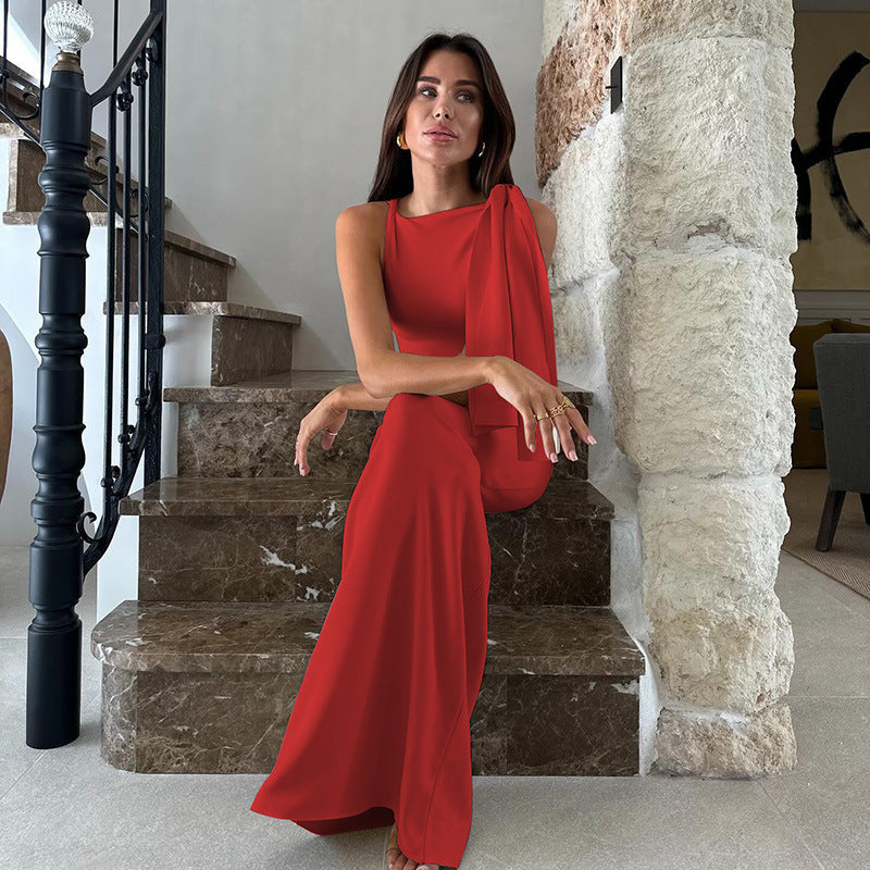 Robe Femme Épaule Dénudée – Coupe Ajustée – Longueur Maxi – Tissu Satiné Élégant