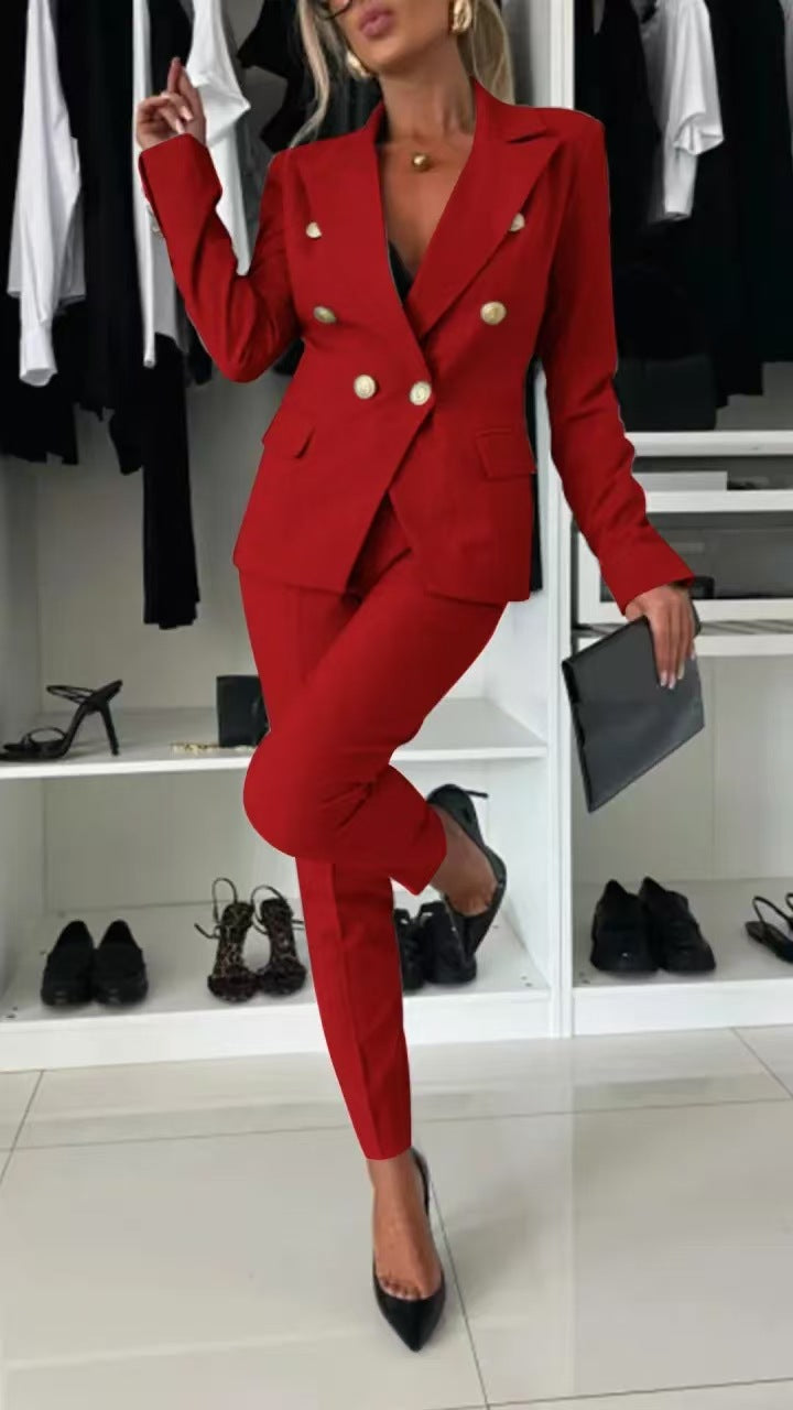 Veste blazer femme – Coupe slim – Double boutonnage – Revers tailleur – Style habillé