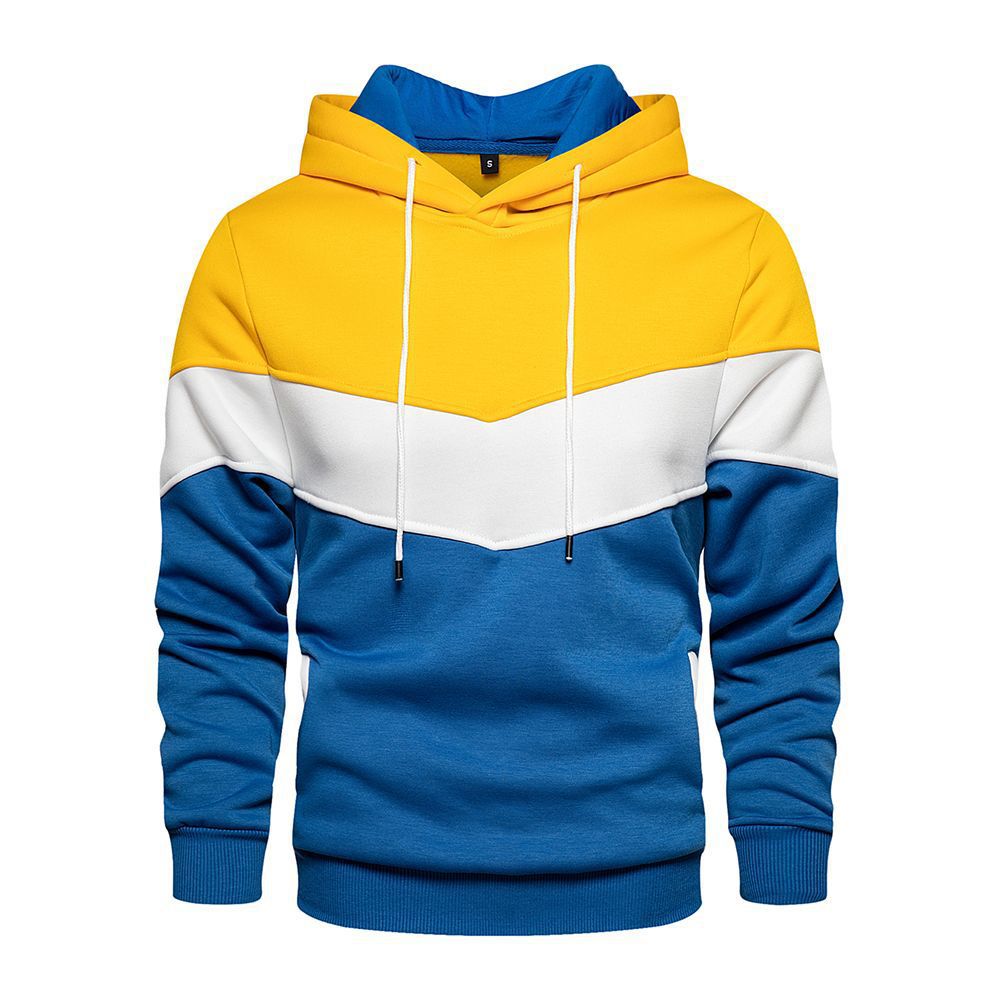 Sweat à capuche homme – Coton mélangé – Coupe ample – Motif colorblock chevron