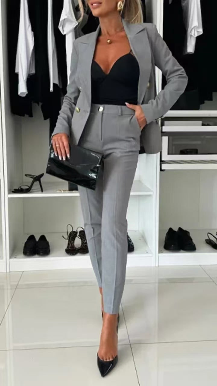 Veste blazer femme – Coupe slim – Double boutonnage – Revers tailleur – Style habillé