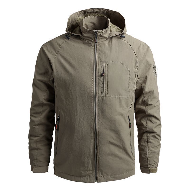 Homme Veste - Tissu Tissé Léger - Col Montant Capuche - Manche Raglan